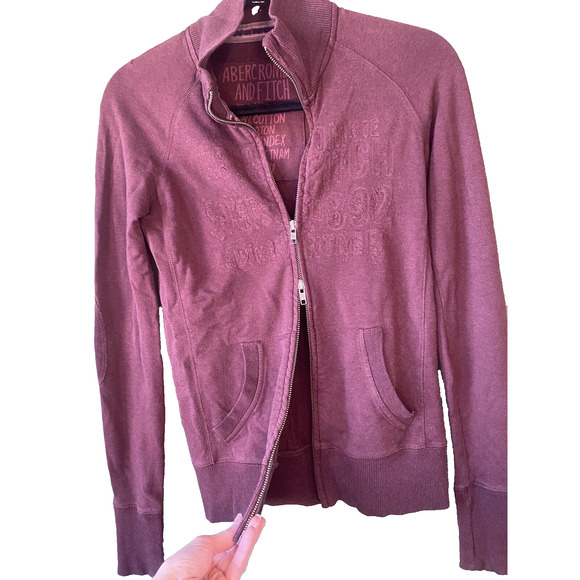 Abercrombie & Fitch Sweater Womens Small Vintage Embroidered Elbow Patch Zip Up - Picture 2 of 11